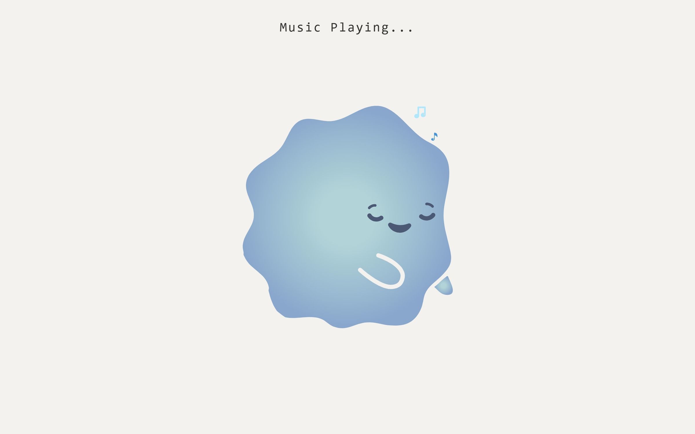 The Wama app playing music: the cloud character with eyes closed, swaying, small music notes rising beside it.